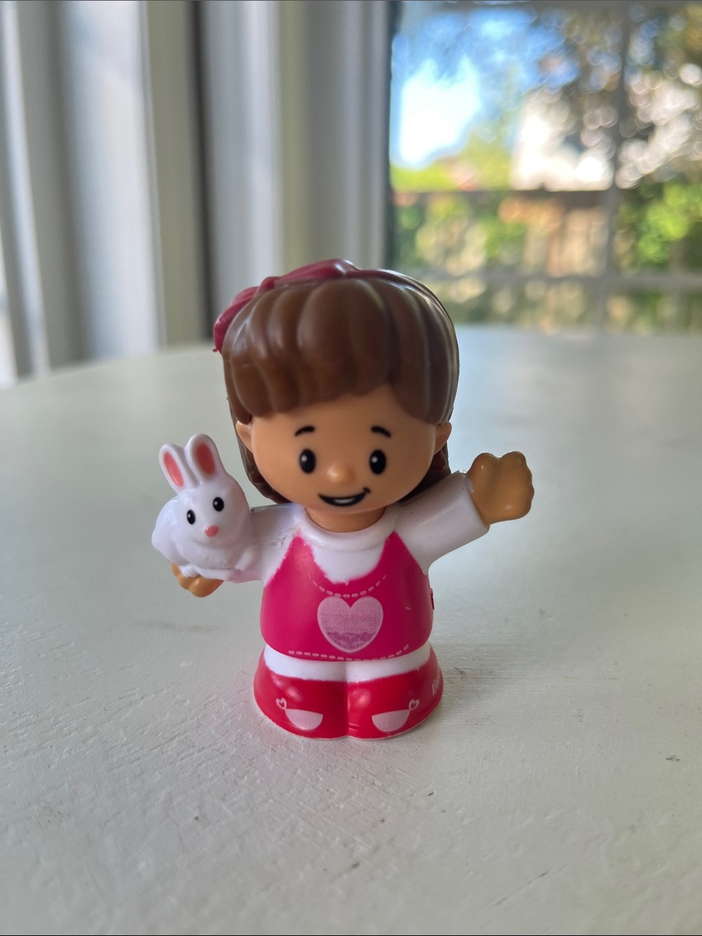 Little People Mia in Bright Pink Outfit with White Bunny